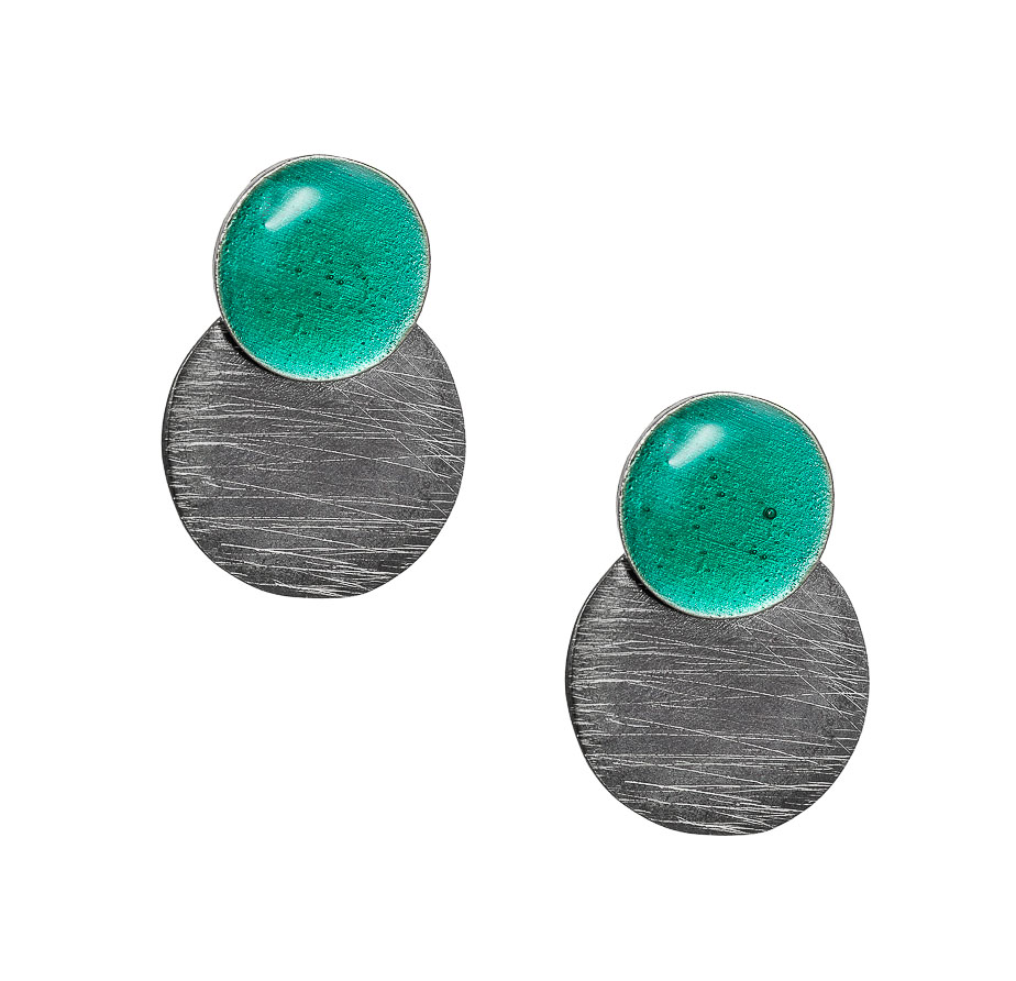 Silver earrings TROIS FRIDAY emerald 11 asimenia skoularikia trois friday emerald 1